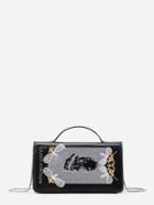 Shein Bee And Letter Embroidery Pu Shoulder Bag