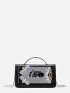 Shein Bee And Letter Embroidery Pu Shoulder Bag