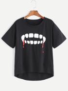 Shein Black Graffiti Print Dip Hem T-shirt