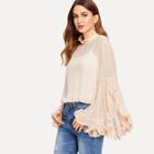 Shein Slit Exaggerate Flounce Sleeve Sheer Top Without Cami