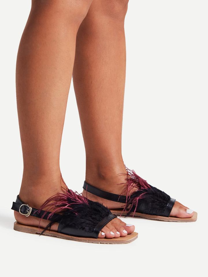 Shein Faux Fur Decorated Flat Sandals
