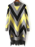 Shein Colour Stand Collar Wave Pattern Lace Sweater Dress