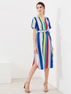 Shein Rainbow Striped V Cut Slit Side Dress