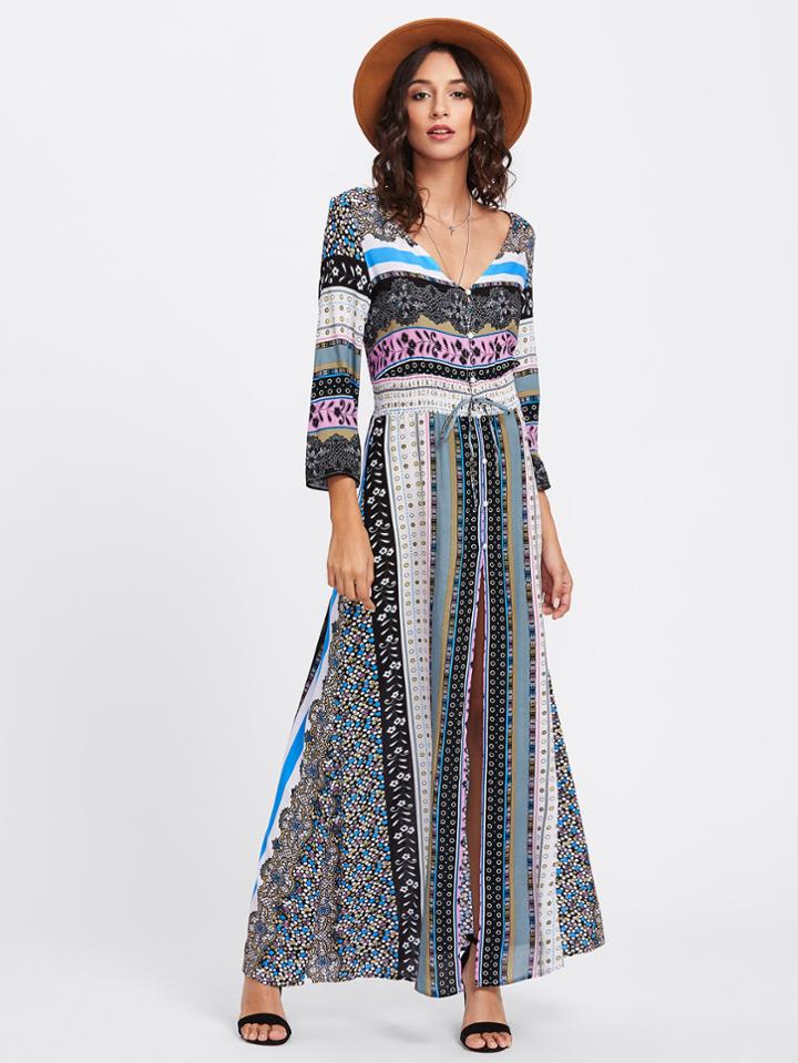 Shein Split Front Drawstring Waist Dress