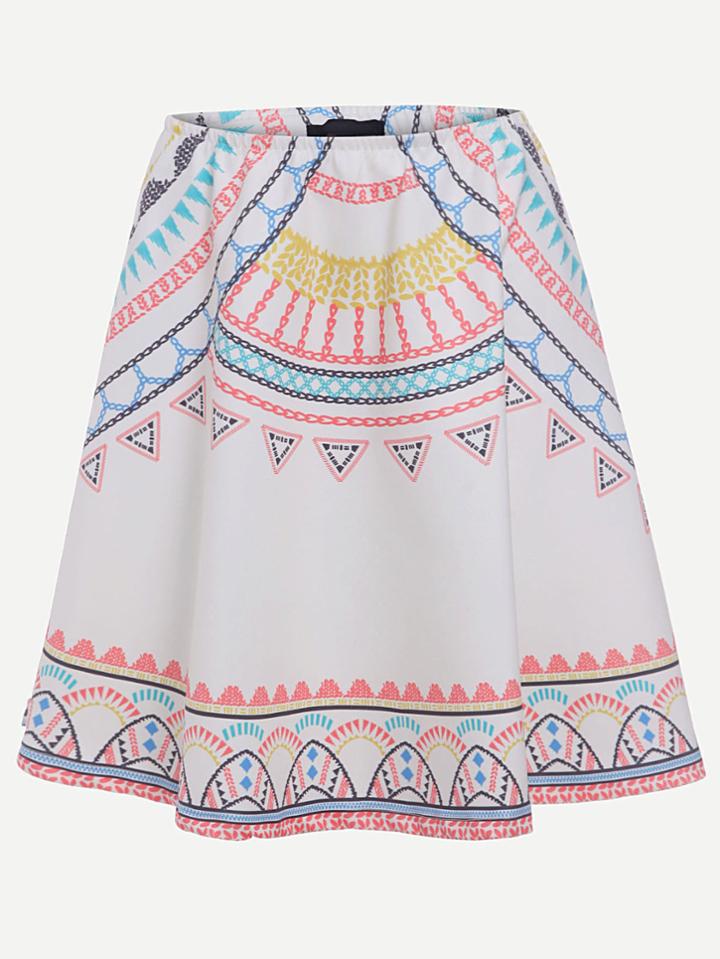 Shein White Printed Elastic Waist Skirt