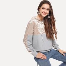Shein Contrast Velvet Drawstring Hoodie
