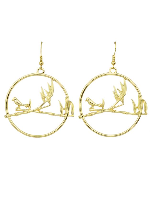 Shein Gold  Color Big Round Bird Drop Earrings