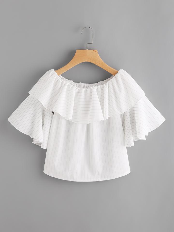 Shein Flounce Layered Fluted Sleeve Striped Top