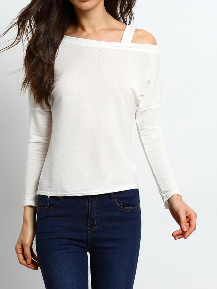Shein White Cold Shoulder Slim T-shirt