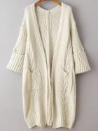 Shein Beige Rolled Cuff Long Cardigan With Pockets