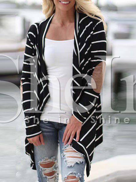 Shein Black Long Sleeve Striped Coat