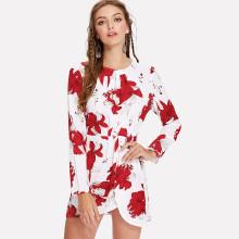 Shein Flower Print Wrap Hem Dress