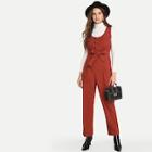 Shein Single Breasted Belted Solid Jumpsuit
