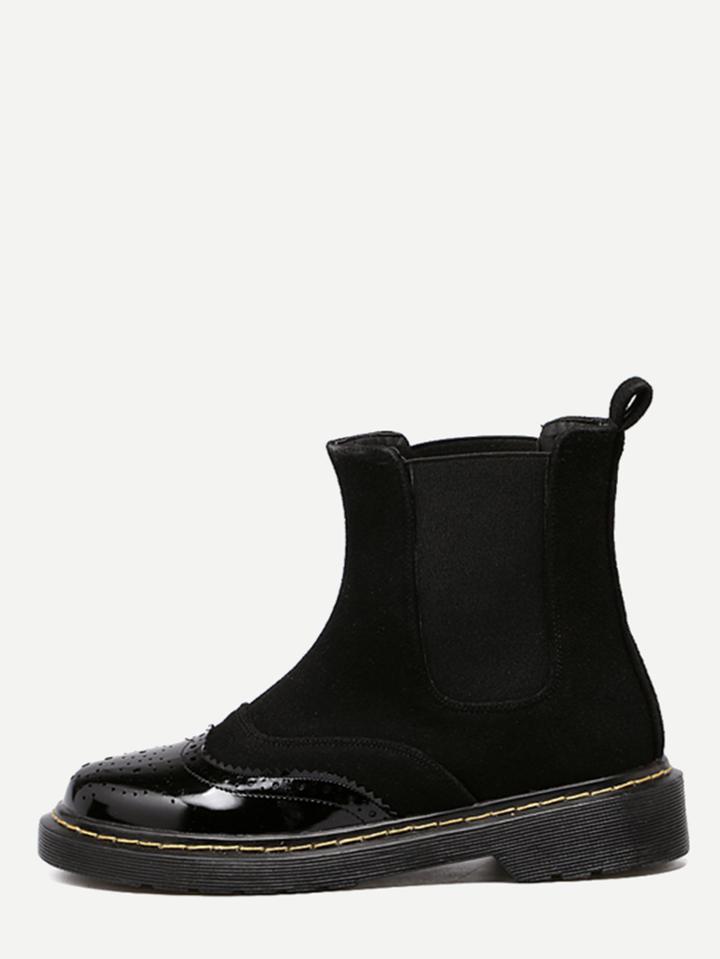 Shein Black Wingtip Elastic Short Boots