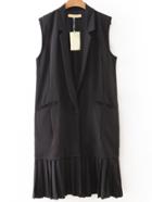 Shein Black Single Button Pleated Hem Vest
