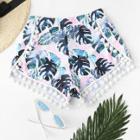 Shein Pom Pom Trim Tropical Swim Cover Up Shorts