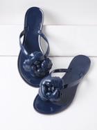 Shein Navy Flower Design Toe Post Flat Sandals