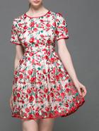 Shein Beige Rose Gauze Embroidered A-line Dress