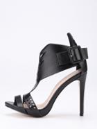 Shein Black Laser Cut T-strap Ankle Cuff Heels