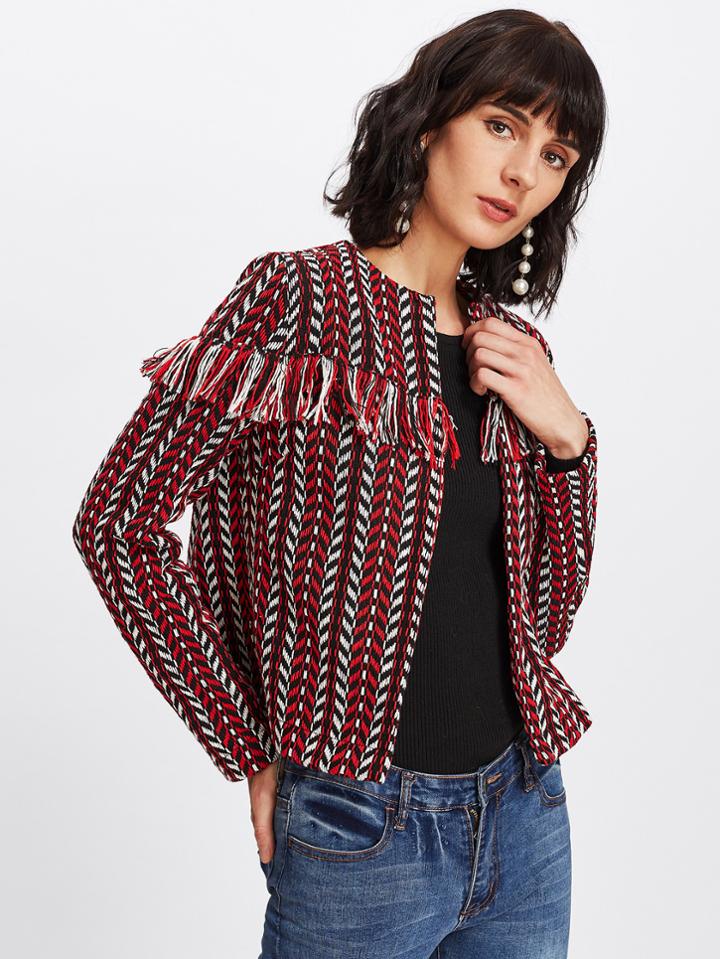 Shein Fringe Detail Open Front Blazer