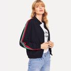 Shein Striped Sleeve Zipper Up Jacket