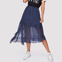 Shein Ruffle Hem Split Side Polka Dot Skirt