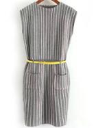 Shein Grey Round Neck Vertical Stripe Knit Dress