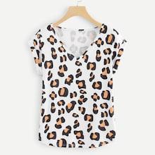 Shein Roll Up Sleeve Leopard Print Tee