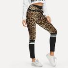 Shein Contrast Leopard Print Varsity Striped Leggings