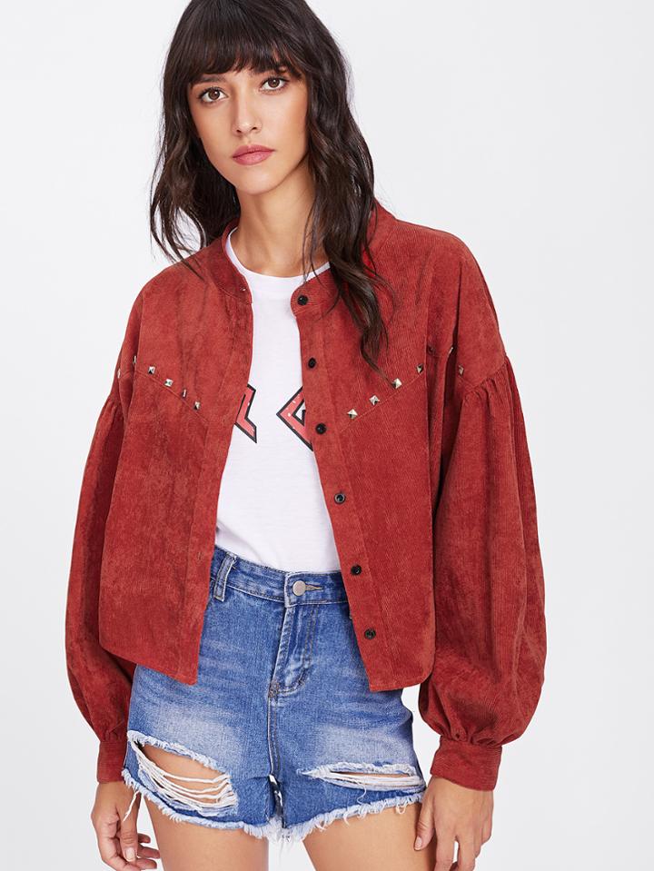 Shein Bishop Sleeve Studded Cord Jacket