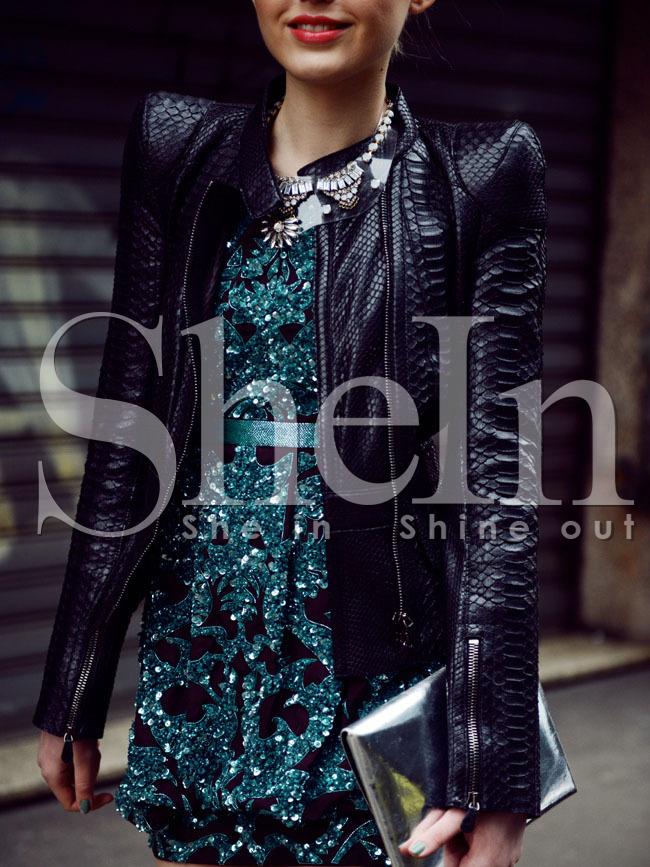 Shein Black Long Sleeve Pu Leather Zipper Jacket