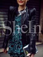Shein Black Long Sleeve Pu Leather Zipper Jacket