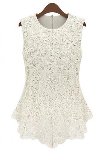 Rosewe Elegant Round Collar Sleeveless White Tees For Ol