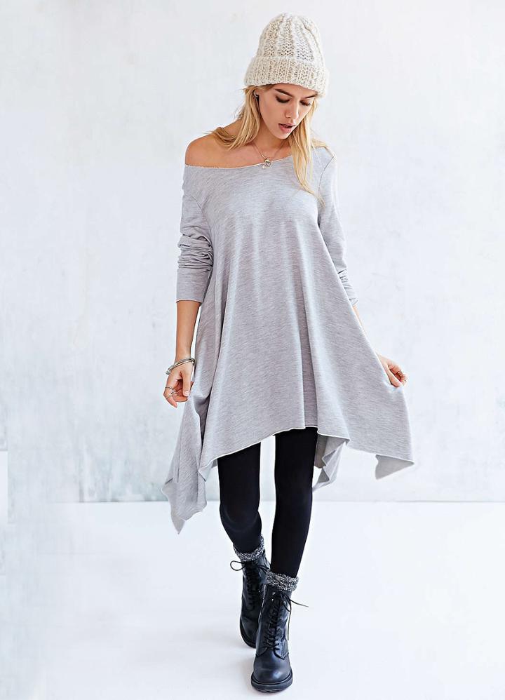 Shein Grey Long Sleeve Asymmetric Loose Dress