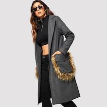 Shein Contrast Faux Fur Tweed Coat