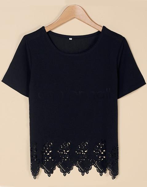 Shein Black Hollow Hem Chiffon Top