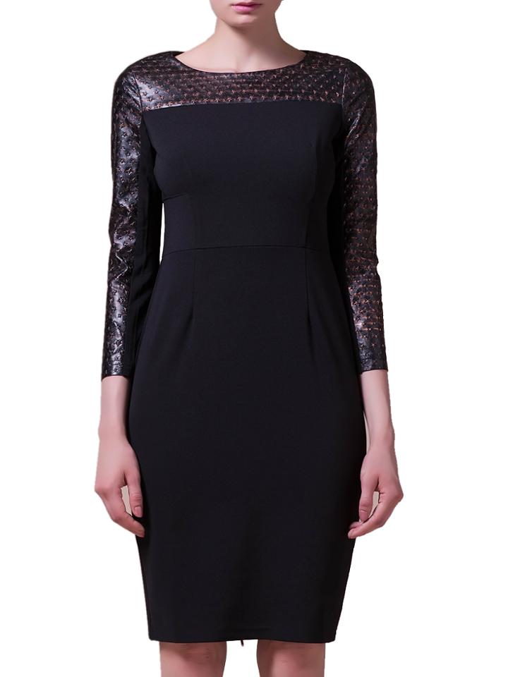 Shein Black Contrast Pu Star Sheath Dress