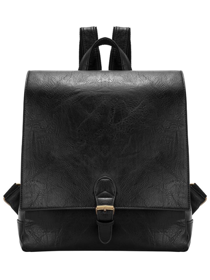 Shein Black Belt Buckle Pu Backpack