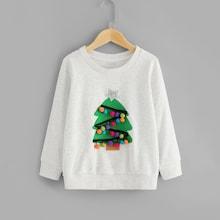 Shein Toddler Girls Pom Pom Detail Christmas Tree Pattern Sweatshirt