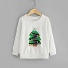 Shein Toddler Girls Pom Pom Detail Christmas Tree Pattern Sweatshirt