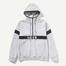 Shein Men Zip Front Letter Print Hoodie