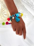 Shein Pom Pom & Tassel Decorated Beaded Elastic Bracelet