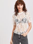 Shein White Sheer Floral Lace Top