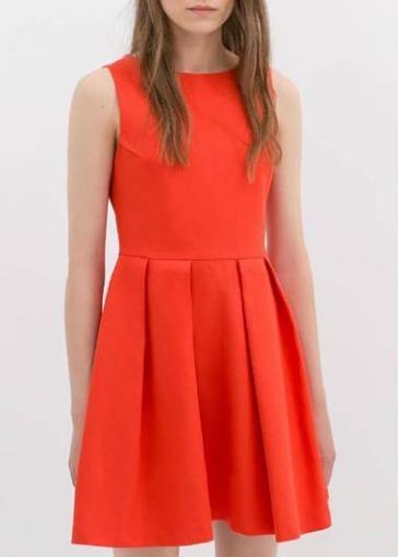 Rosewe New Arrival Round Neck Sleeveless A Line Dress Orange