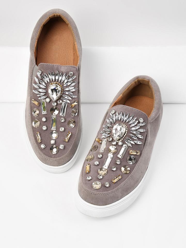 Shein Rhinestone Decorated Slip On Plimsolls
