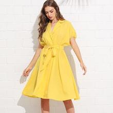 Shein Notch Neck Batwing Sleeve Self Belted Shirt Dress