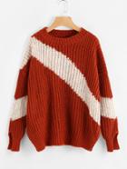 Shein Two Tone Slit Cuff Drop Shoulder Sweater