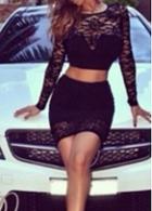 Rosewe Spotlight Round Neck Long Sleeve Tops And Skirts
