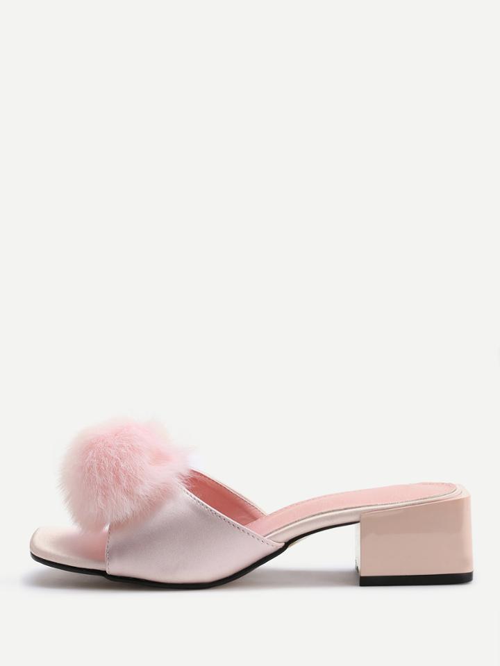 Shein Pom Pom Detail Heeled Mules