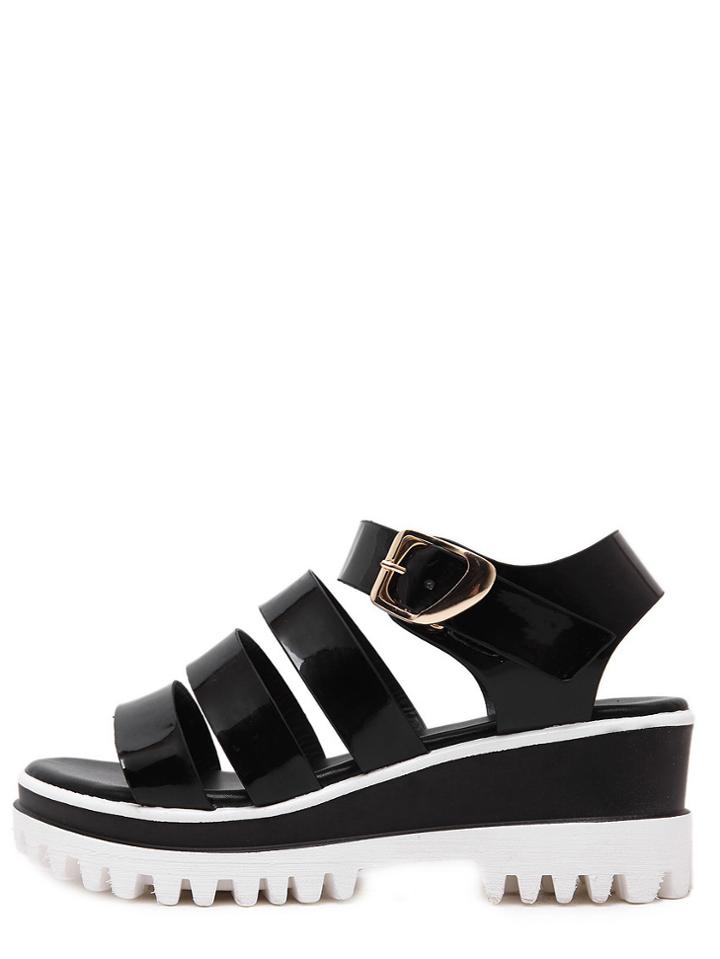 Shein Black Lug Sole Metallic Casual Sandals
